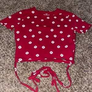 red shirt with flowers